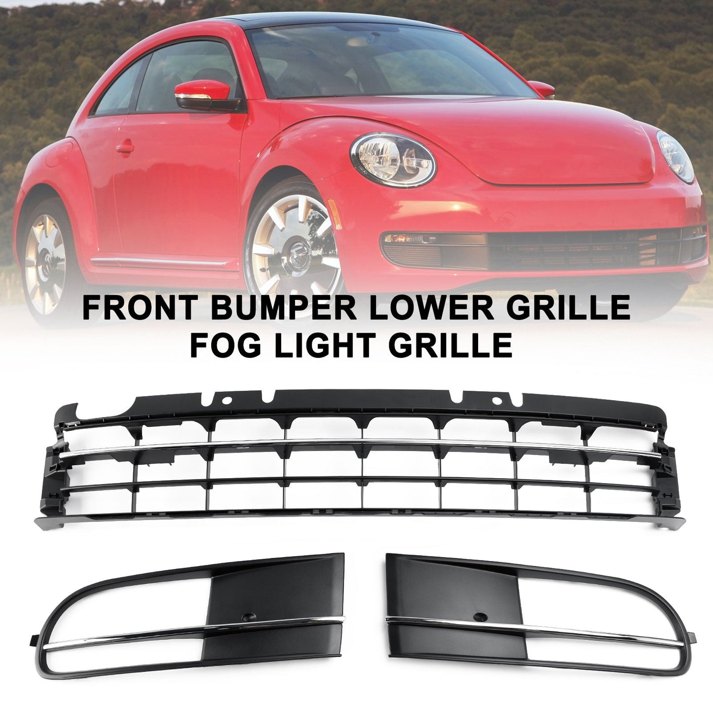 Maggiolino VW 2012-2016 con griglia inferiore paraurti anteriore + griglia fendinebbia cromata