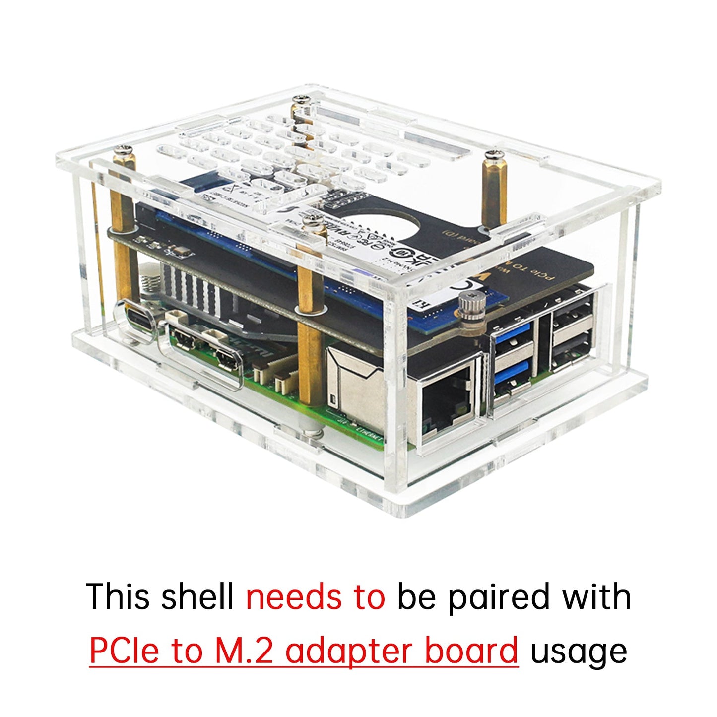Custodia con adattatore PCI-E per Raspberry Pi5, scheda adattatore PCIe a M.2, radiatore in acrilico
