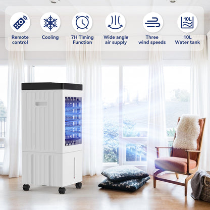 Condizionatore d'aria evaporativo portatile da 10 litri, raffrescatore evaporativo 3 in 1 con ventola e umidificatore con telecomando