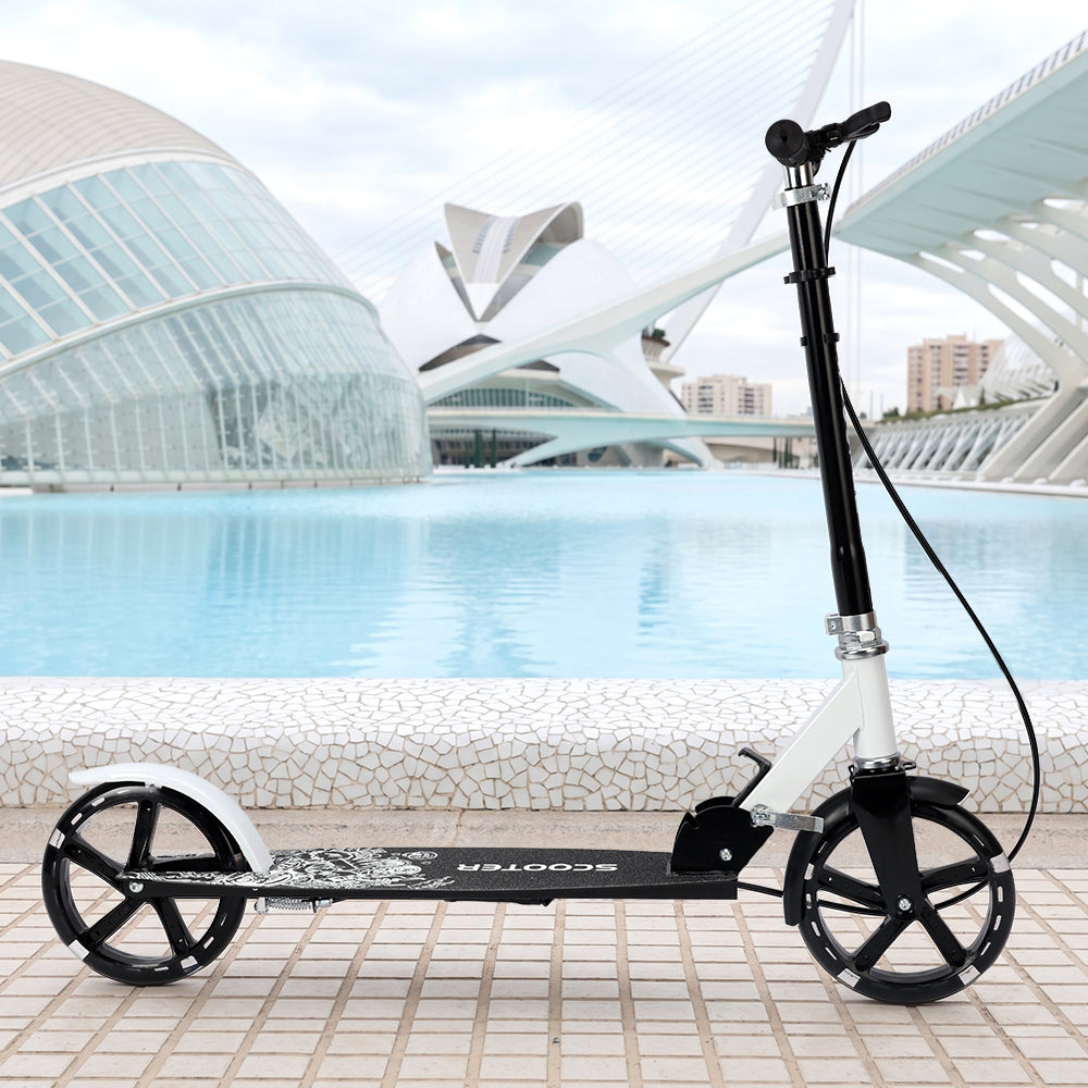 Monopattino pieghevole pendolare adulti/adolescenti ruote PU piene luminose 8" doppi freni sicurezza piattaforma antiscivolo