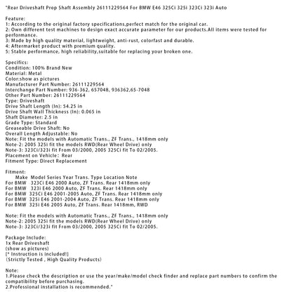 BMW 323Ci E46 Auto del 2000, gruppo albero di trasmissione posteriore ZF 26111229564