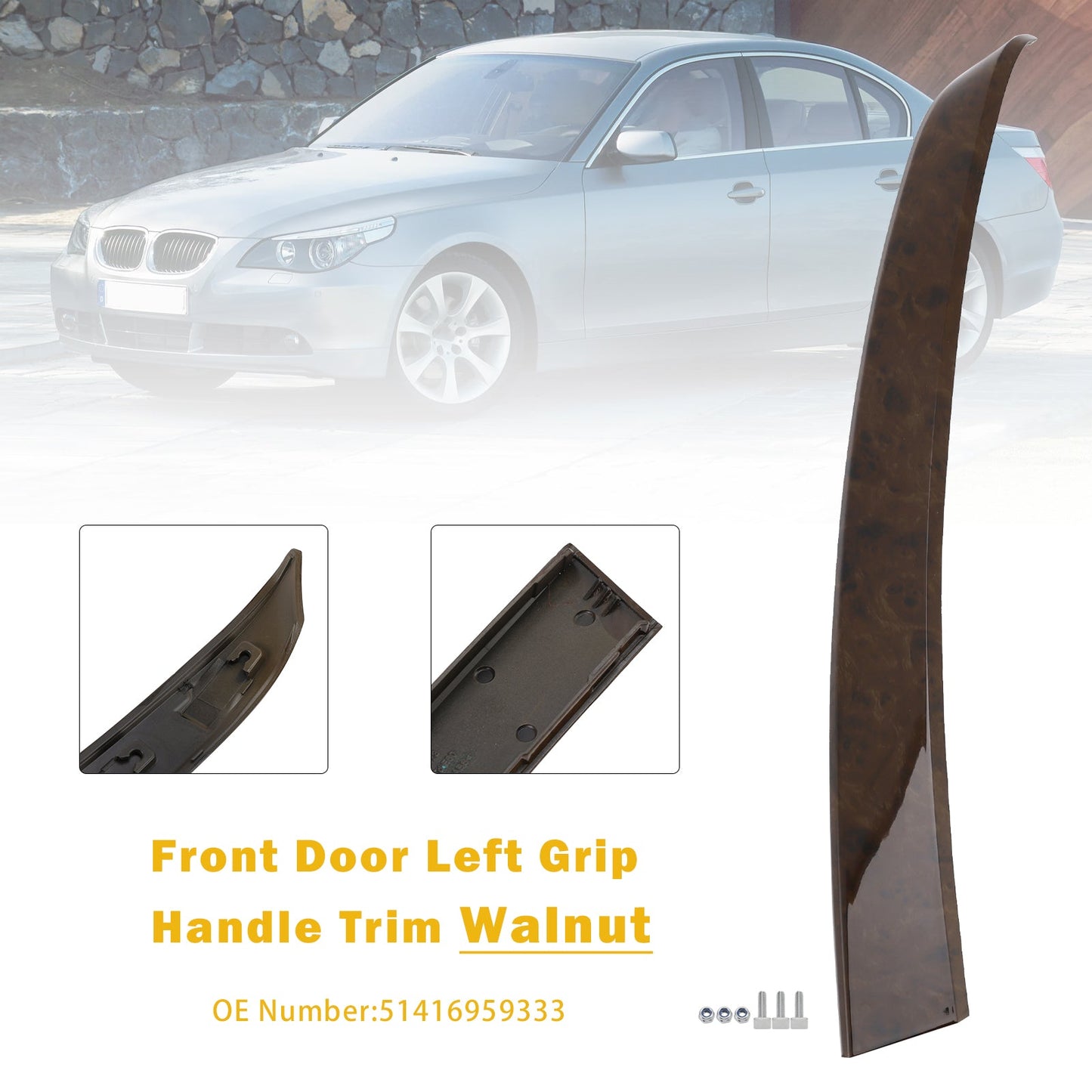 Maniglia della portiera anteriore sinistra BMW Serie 5 E60 E61 2004-2006, finitura noce
