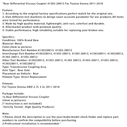 Giunto viscoso differenziale posteriore Toyota Sienna 2011-2018 41303-28013