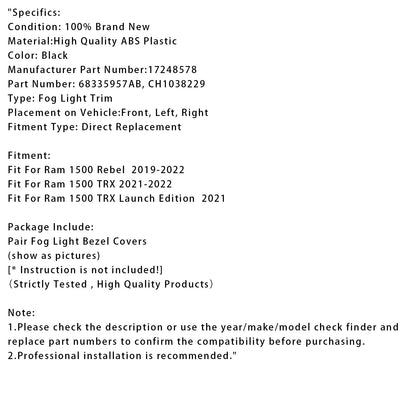 Coppia di cornici per fari fendinebbia e fari di guida per Ram 1500 Rebel 2019-2022 68335957AB