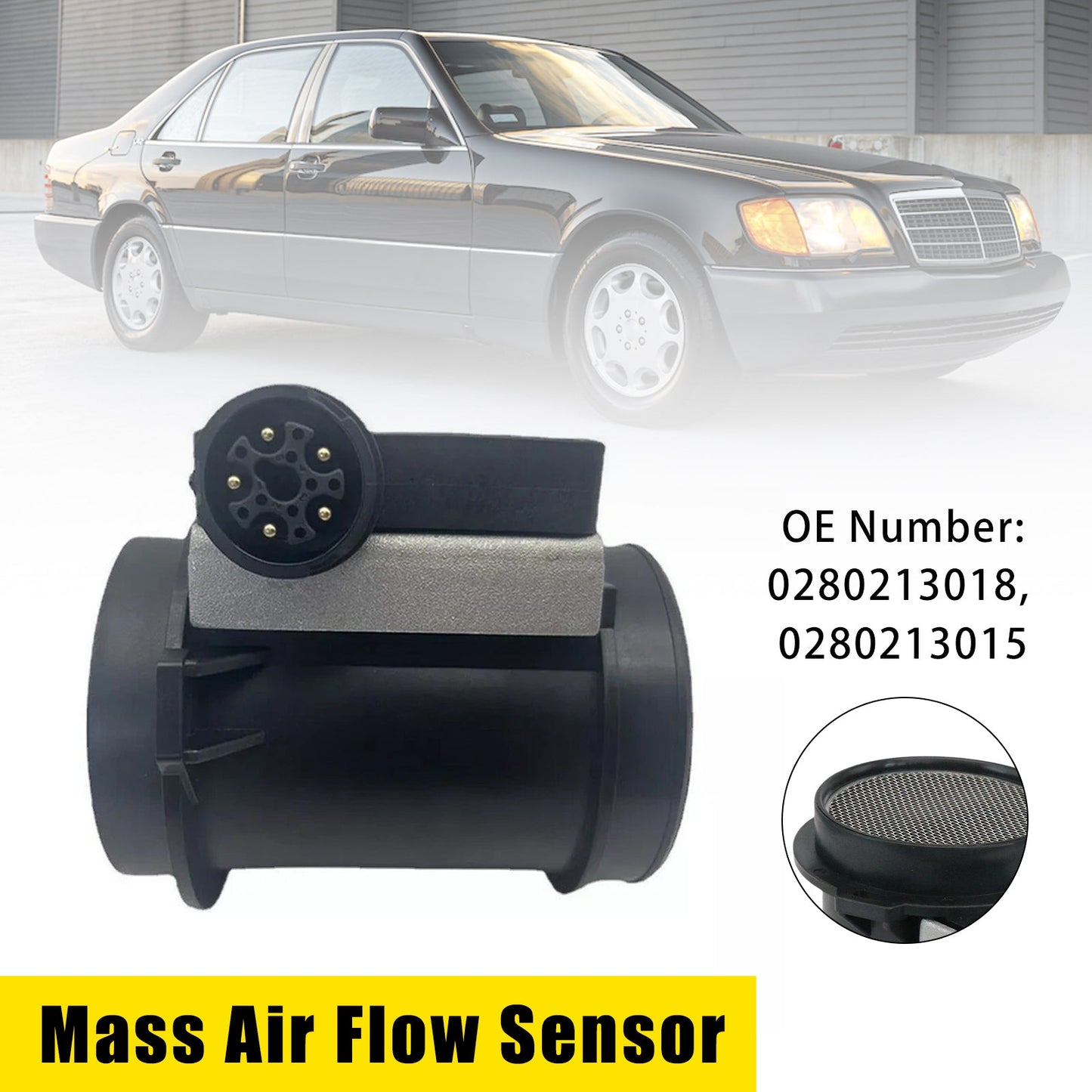 Sensore di flusso d'aria di massa (MAF) per Mercedes-Benz SL 600 Base 6.0L V12-Gas, anni 1994-1995, codice 0280213015.