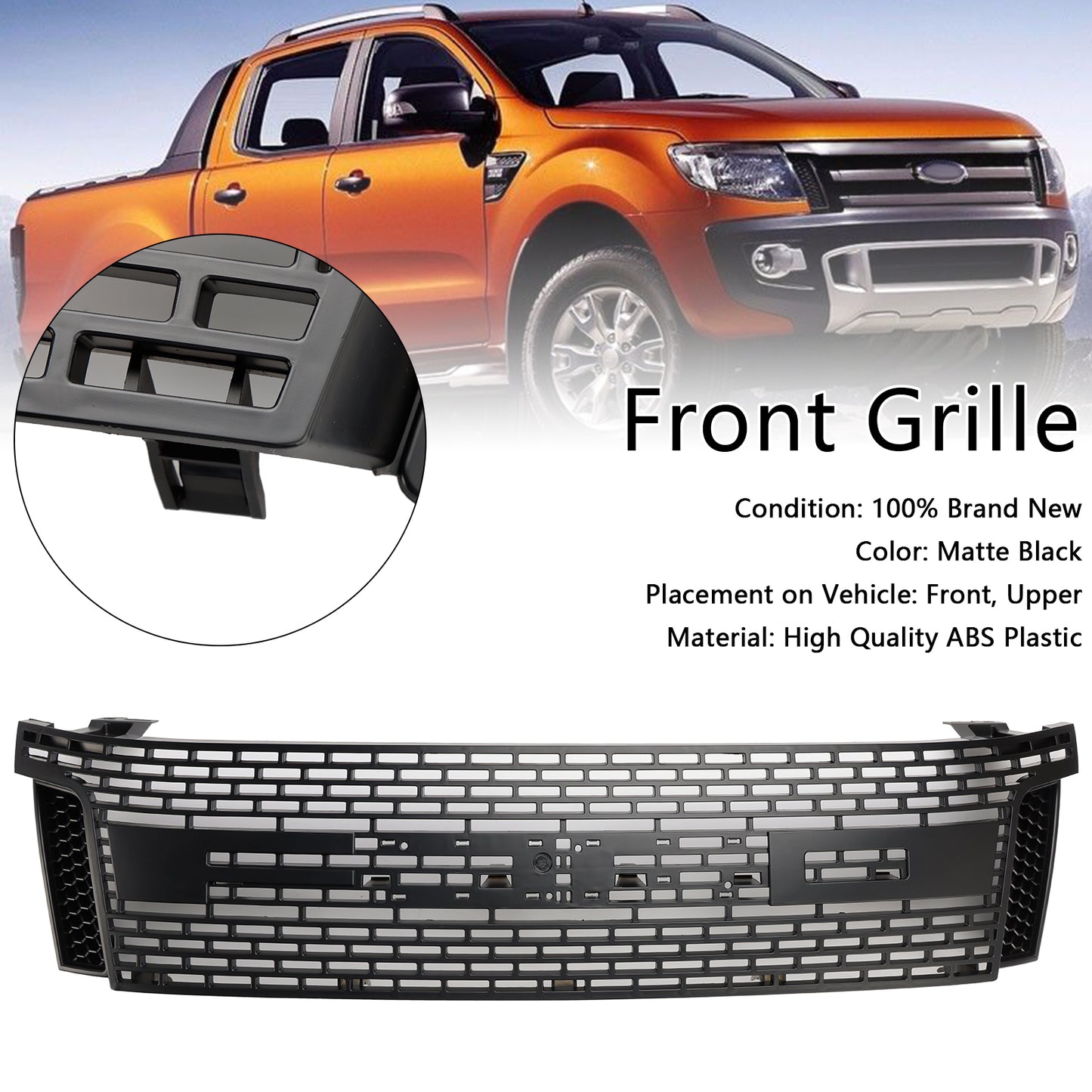 Griglia per paraurti anteriore nera opaca per Ford Ranger T6 PX1 2012-2014