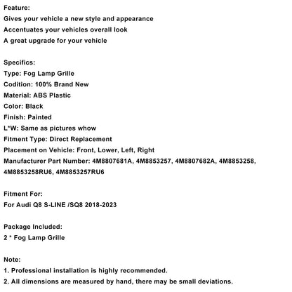 Griglia paraurti anteriore Audi Q8 S-Line SQ8 2018-2023 2 pezzi 4M8807682A