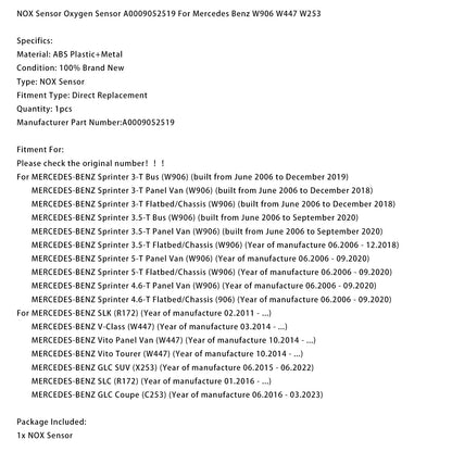 03.2014-up MERCEDES-BENZ Classe V (W447) Sensore NOX Sensore di ossigeno A0009052519