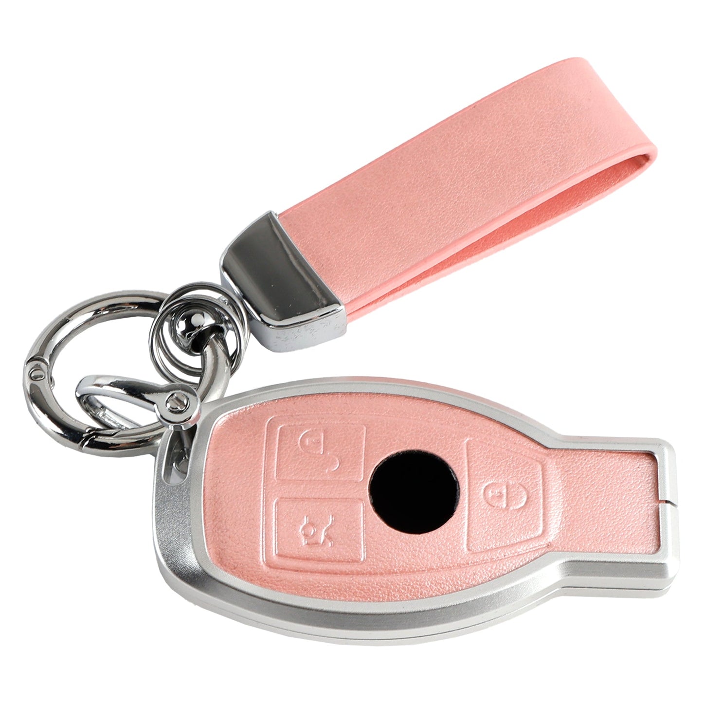 Custodia in pelle, lega, alluminio e TPU rosa per chiave auto Mercedes GLC GLK CLS