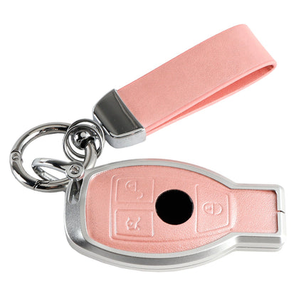 Custodia in pelle, lega, alluminio e TPU rosa per chiave auto Mercedes GLC GLK CLS