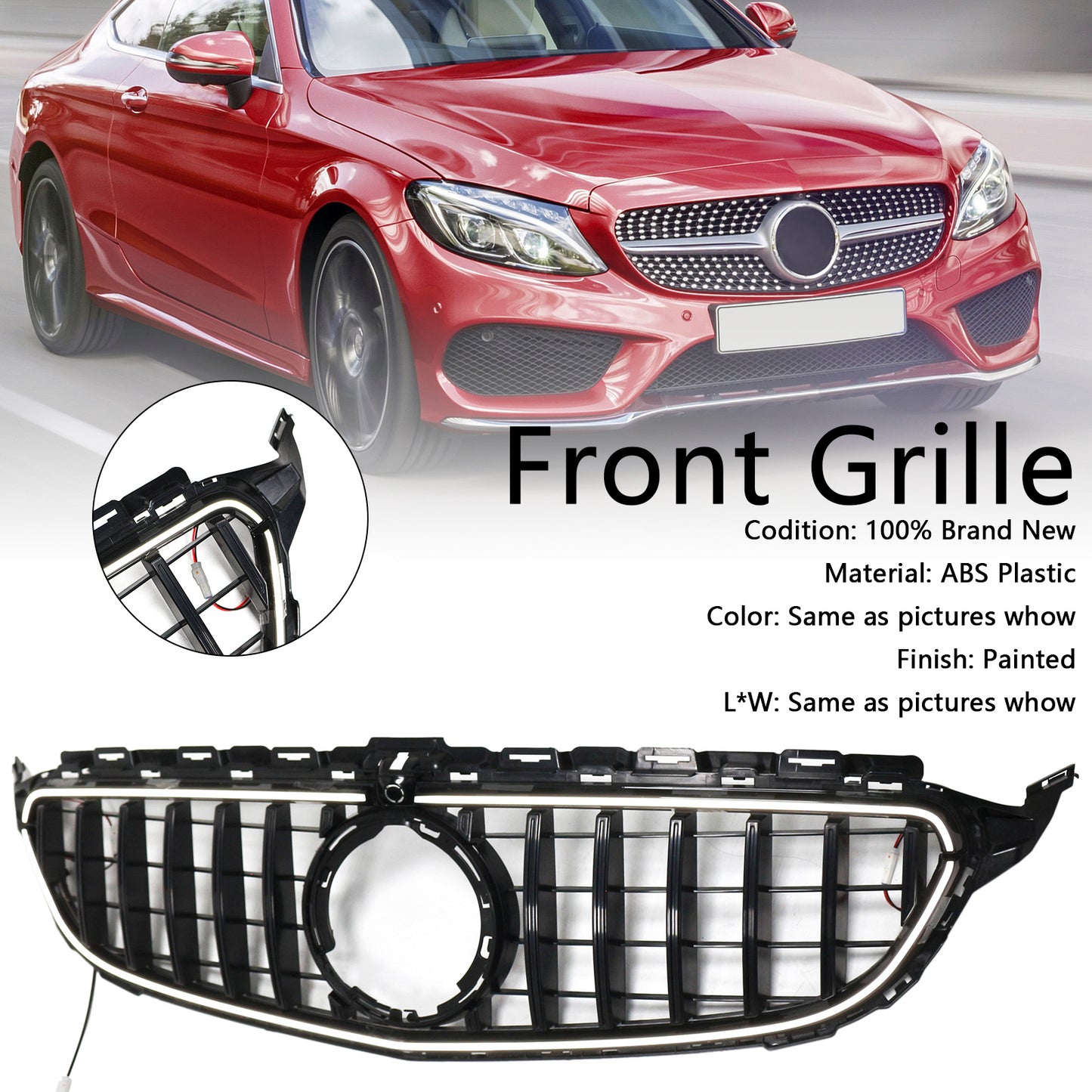 Per Mercedes W205 C250 C300 2015-2021 W/LED Griglia paraurti anteriore nera