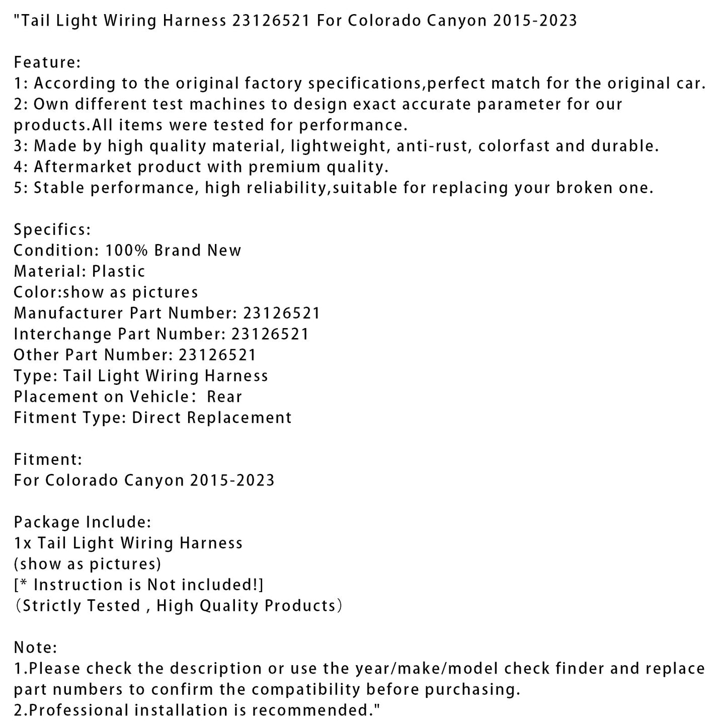 Cablaggio fanale posteriore Colorado Canyon 2015-2023 23126521