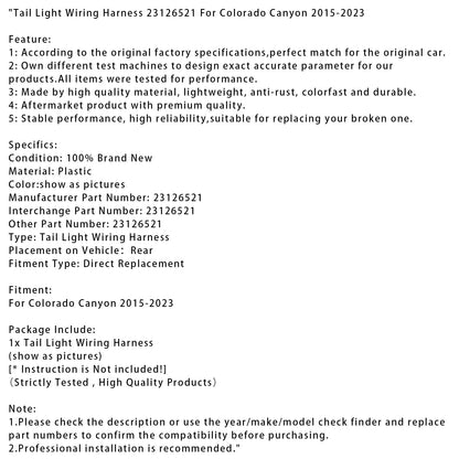 Cablaggio fanale posteriore Colorado Canyon 2015-2023 23126521