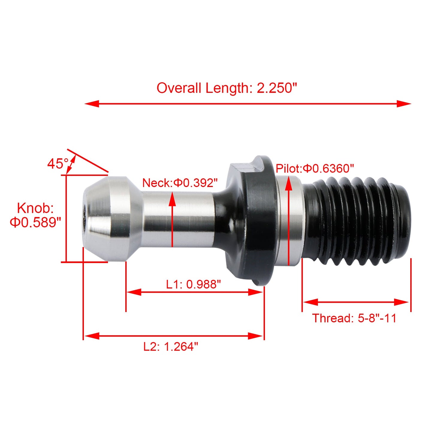 Manopola di ritenzione del perno di trazione a 45° CAT40 da 5 pezzi adatta per qualsiasi CNC Haas CAT40 argento