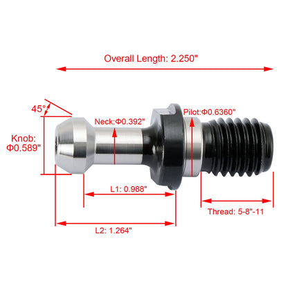 Manopola di ritenzione del perno di trazione a 45° CAT40 da 5 pezzi adatta per qualsiasi CNC Haas CAT40 argento