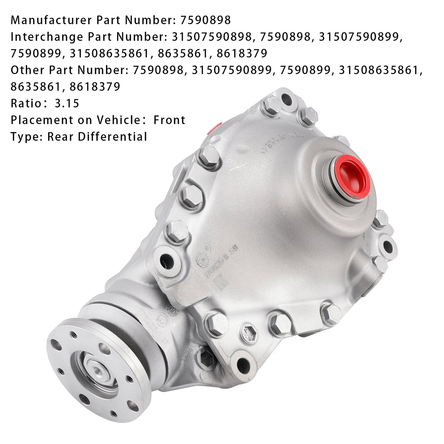 Differenziale anteriore BMW F20 F30 F31 F32 X5 E70 X6 E71 31507590898 Rapporto 3,15 7590898 31507590898