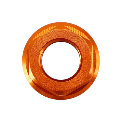 Confezione da 6 dadi flangiati per pignone posteriore in alluminio M10X1,5 mm arancioni per moto