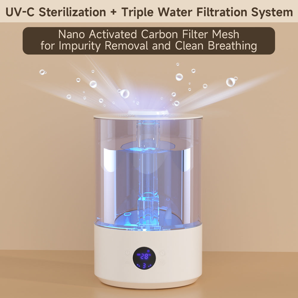 Umidificatore per camera grande (7,8L), con sterilizzazione UV, diffusore di oli essenziali
