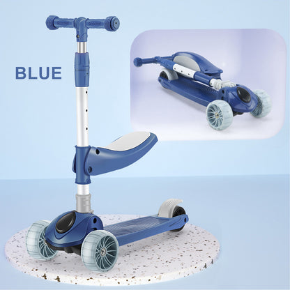 2-in-1 bambini scooter pieghevole seduta luce 3 ruote regolabile pieghevole barra blu/rosa