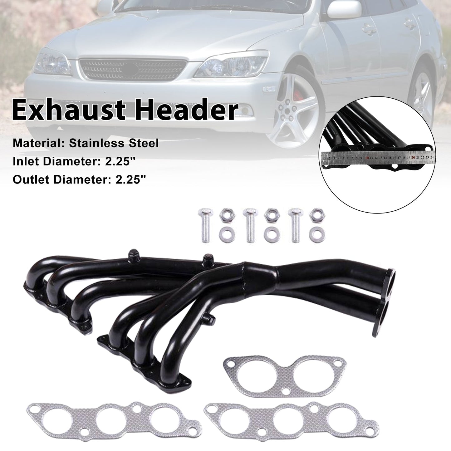 Collettore di scarico in acciaio inossidabile per Lexus IS300 2001-2005 3.0L, nero