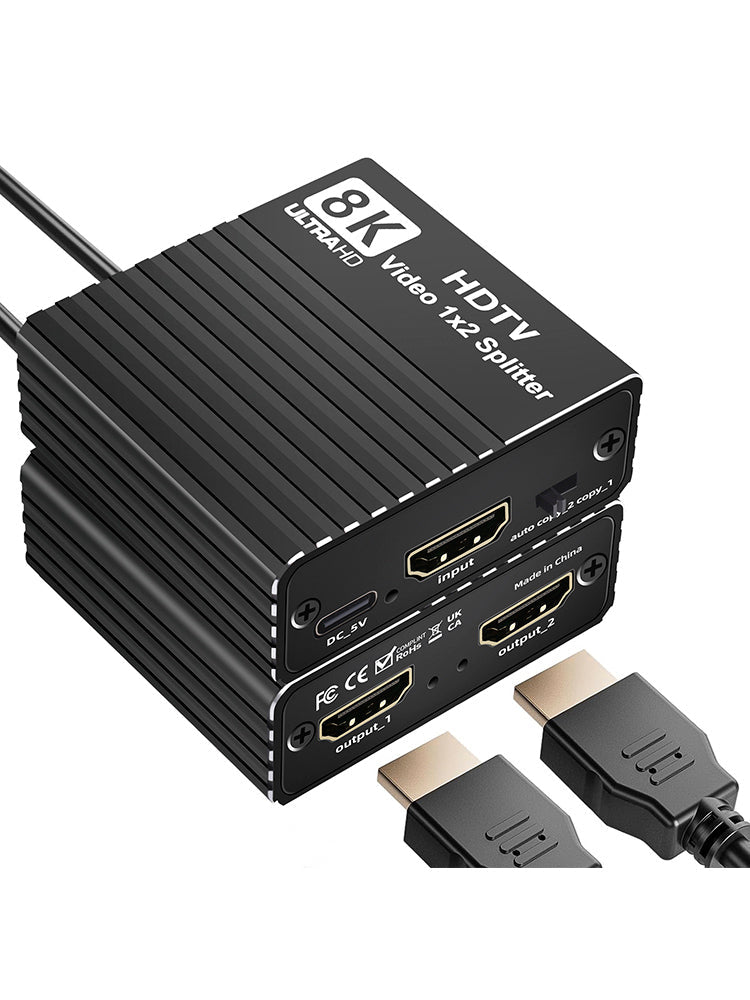 Splitter HDMI 8K 1 a 2 HD2.1 8K60hz/4K120hz/1080P240hz con EDID Splitter 1x2