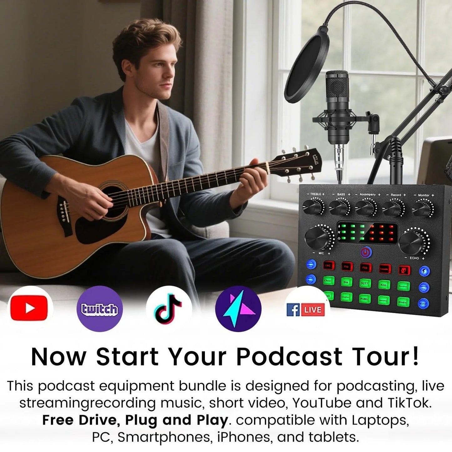Scheda audio V8s, set di schede audio per live, podcast, registrazioni, canto, streaming e giochi.