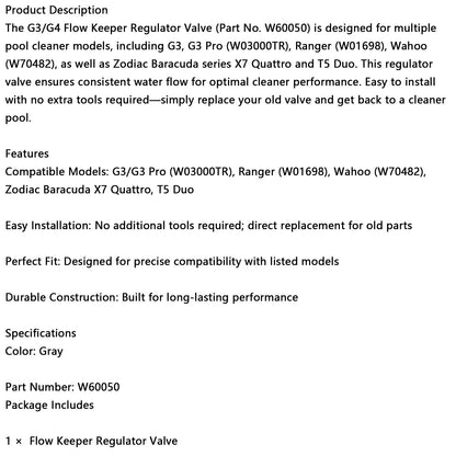 W60050 Valvola regolatrice Flowkeeper per pulitore automatico per piscine W03000TR W01698 W70482