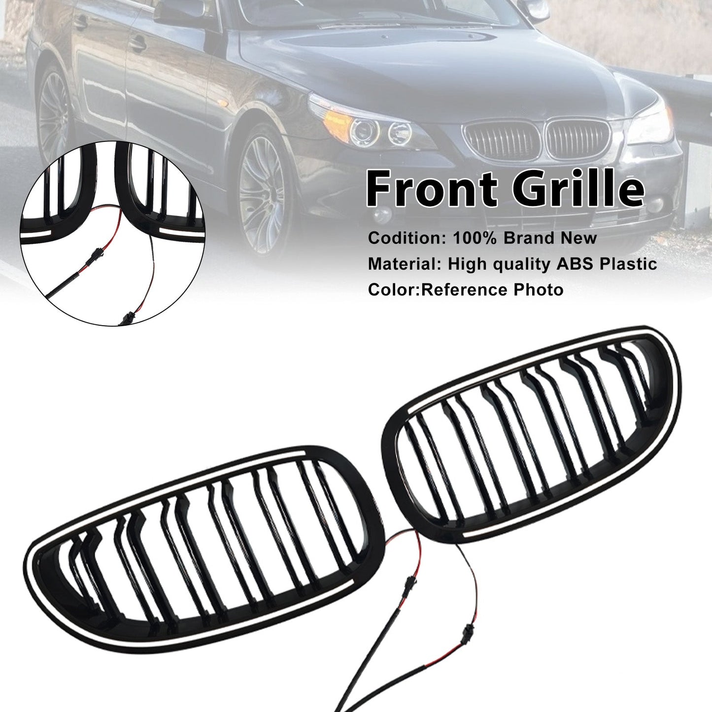 Griglia anteriore sportiva a doppio rene nera lucida per BMW Serie 5 Berlina E60 520i 523i 525i 528i 530i 535i 540i 545i 550i (2 pezzi) dal 2004 al 2009.