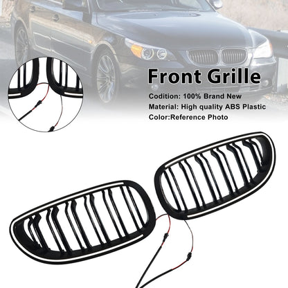 Griglia anteriore sportiva a doppio rene nera lucida per BMW Serie 5 Berlina E60 520i 523i 525i 528i 530i 535i 540i 545i 550i (2 pezzi) dal 2004 al 2009.