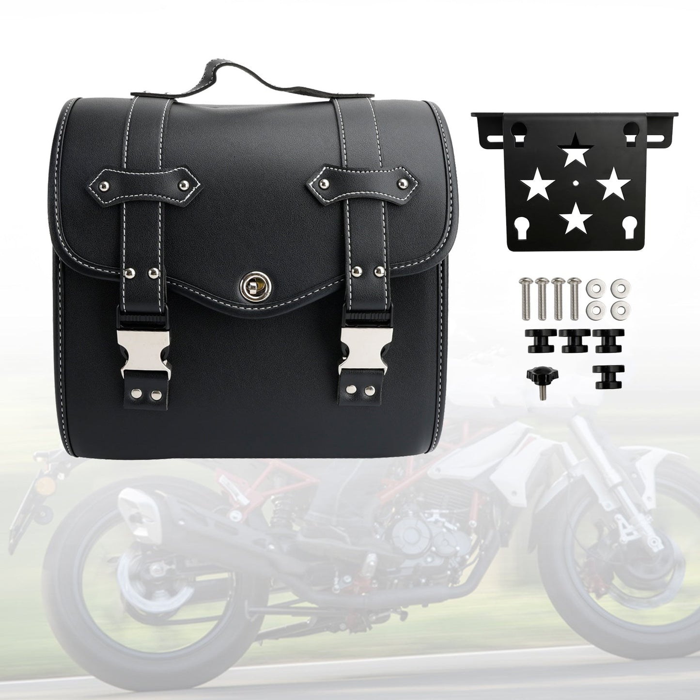 Kit borse laterali e staffe, sgancio rapido universale, nero, per moto