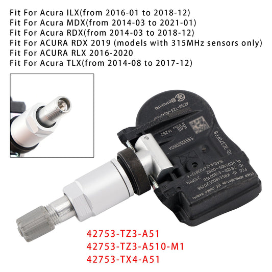 1 sensore di pressione pneumatici TPMS per Acura MDX RDX TLX ILX 42753TZ3A51