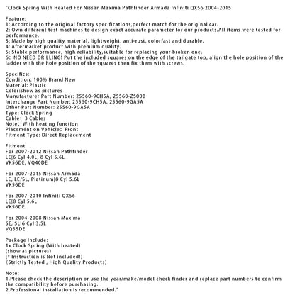 Molla dell'orologio riscaldata per Nissan Maxima Pathfinder Armada Infiniti QX56 04-15