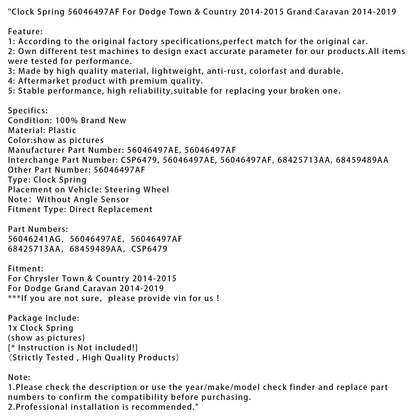 Molla dell'orologio 56046497AF per Dodge Town &amp; Country 2014-2015 Grand Caravan 14-2019