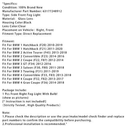 1 faro fendinebbia anteriore destro con lampadine per BMW F20 F21 F30 F31 F80 2010-2019