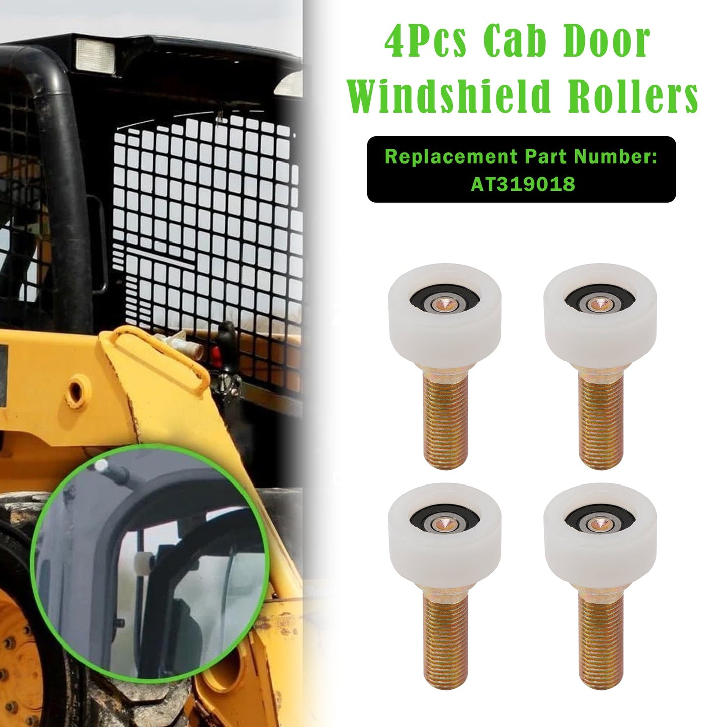 4 rulli per sportello cabina AT319018 compatibili con John Deere Skid Steer 240 250 260 270
