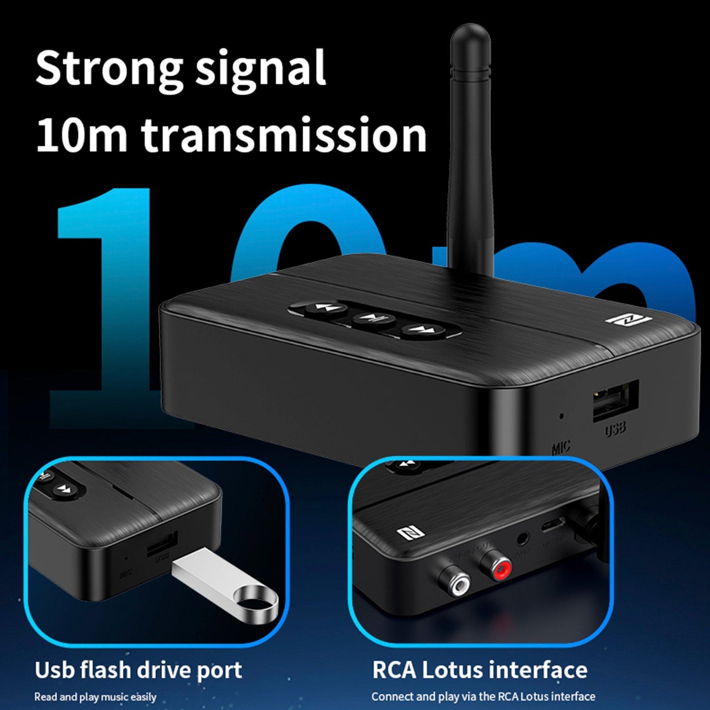 Ricevitore audio Bluetooth 5.4 NFC, amplificatore AUX/RCA, unità flash USB per riprodurre musica