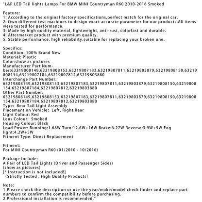 Fanali posteriori a LED L&amp;R per BMW MINI Countryman R60 2010-2016, fumé
