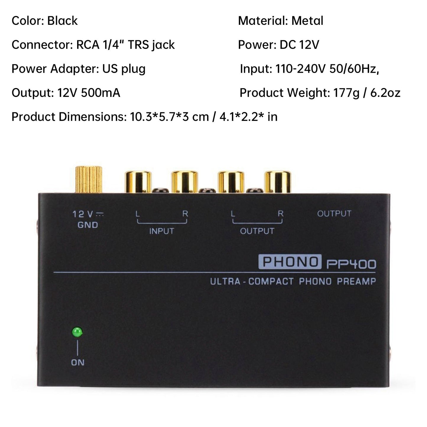 Preamplificatore Phono Ultra-Compatto PP400 con Supporto RCA da 1/4 di pollice Interfacce TRS Preamplificador Phono Preamp