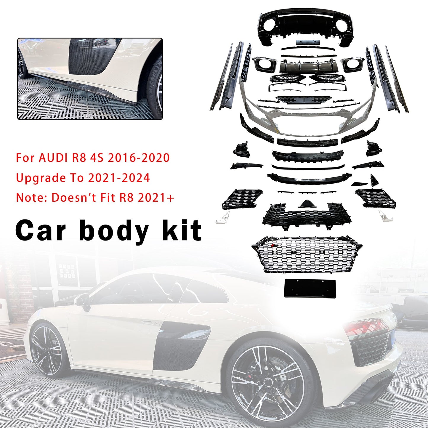 Kit paraurti e carrozzeria per Audi R8 4S 2016-2020, compatibile con i modelli 2021-2024.
