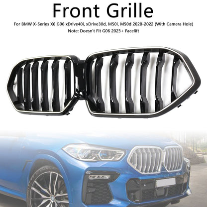 Griglia paraurti anteriore nera BMW X6 G06 M50i 2020-2022 con foro per telecamera