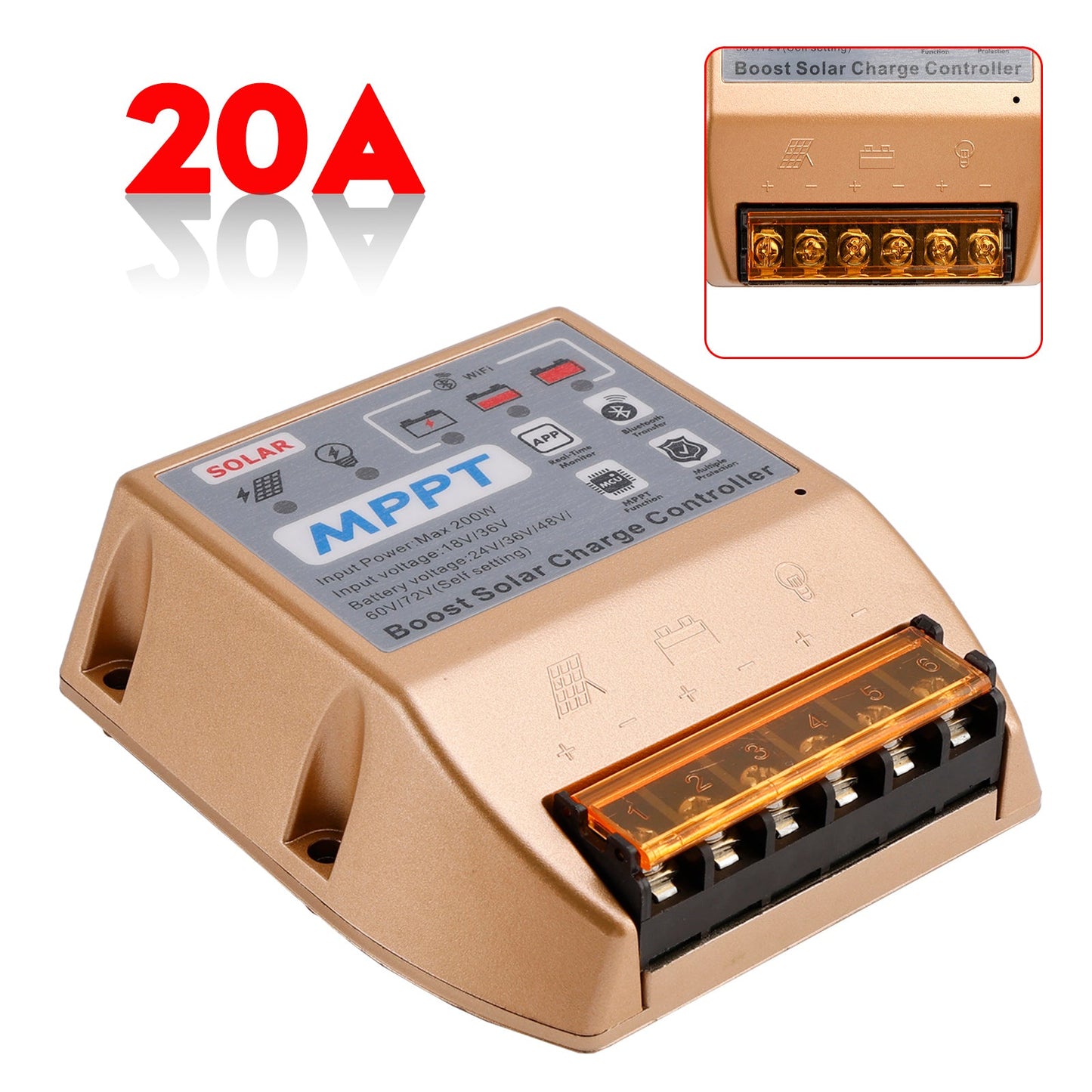 Regolatore solare MPPT Boost 10A/20A/30A 24V36V48V60V72V APP mobile Controllo intelligente