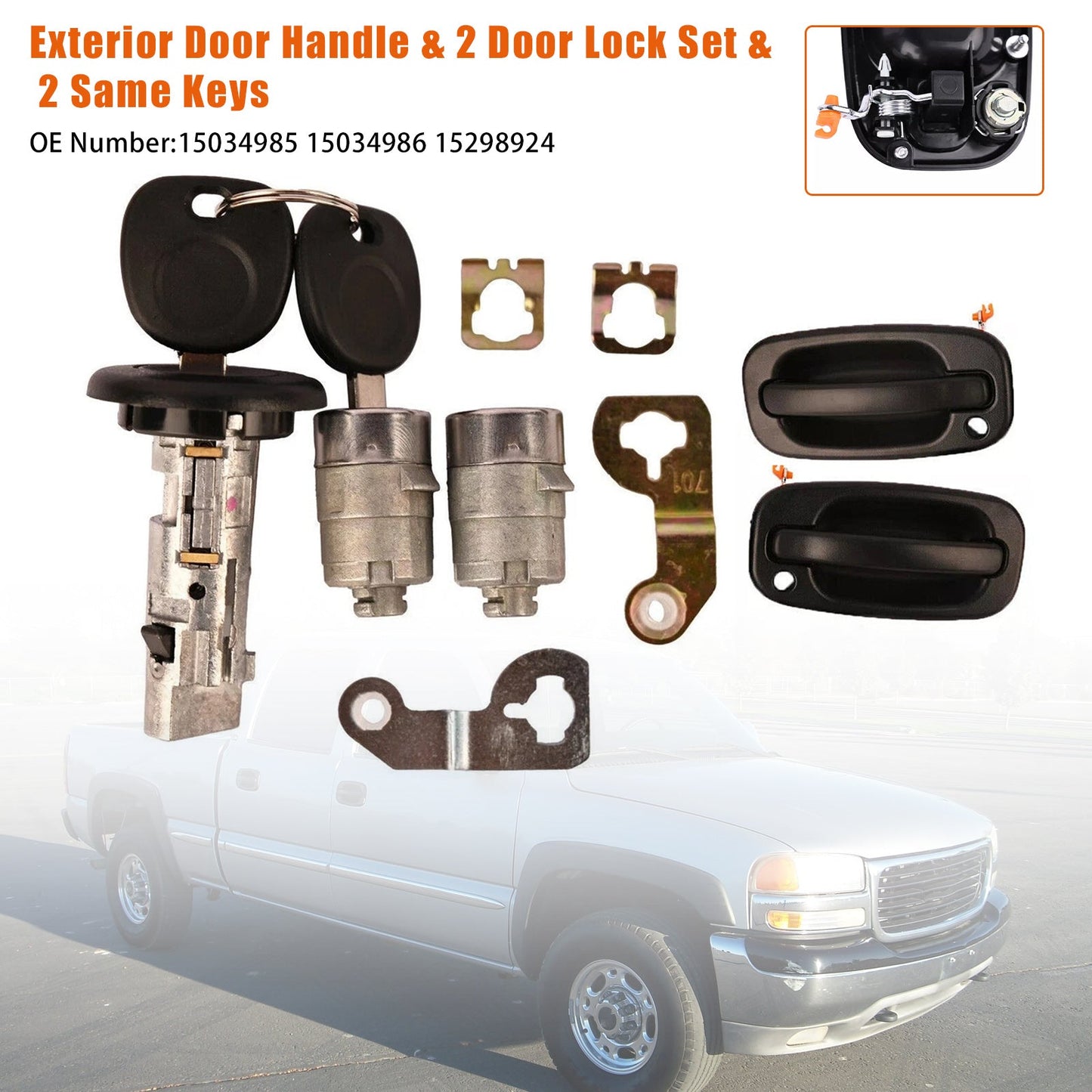 Maniglia esterna per porta e set di 2 serrature per porta e 2 chiavi uguali per GM Chevy 2001-2006