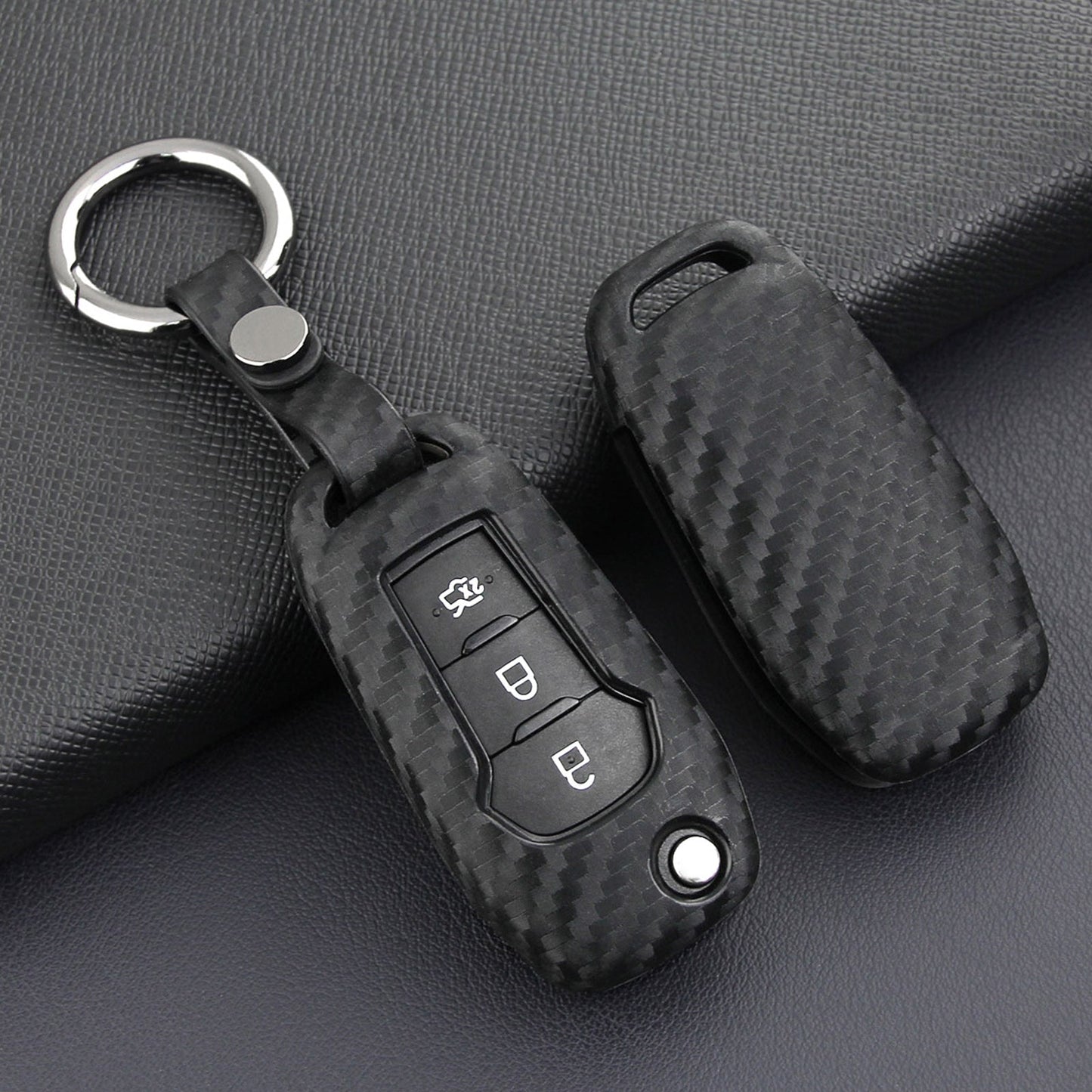 Custodia in pelle e silicone per chiave auto con fibbia per Ford