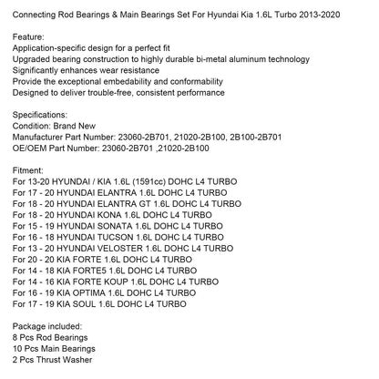 2017-2019 KIA SOUL 1.6L DOHC L4 TURBO Cuscinetti di biella e cuscinetti principali Set 23060-2B701