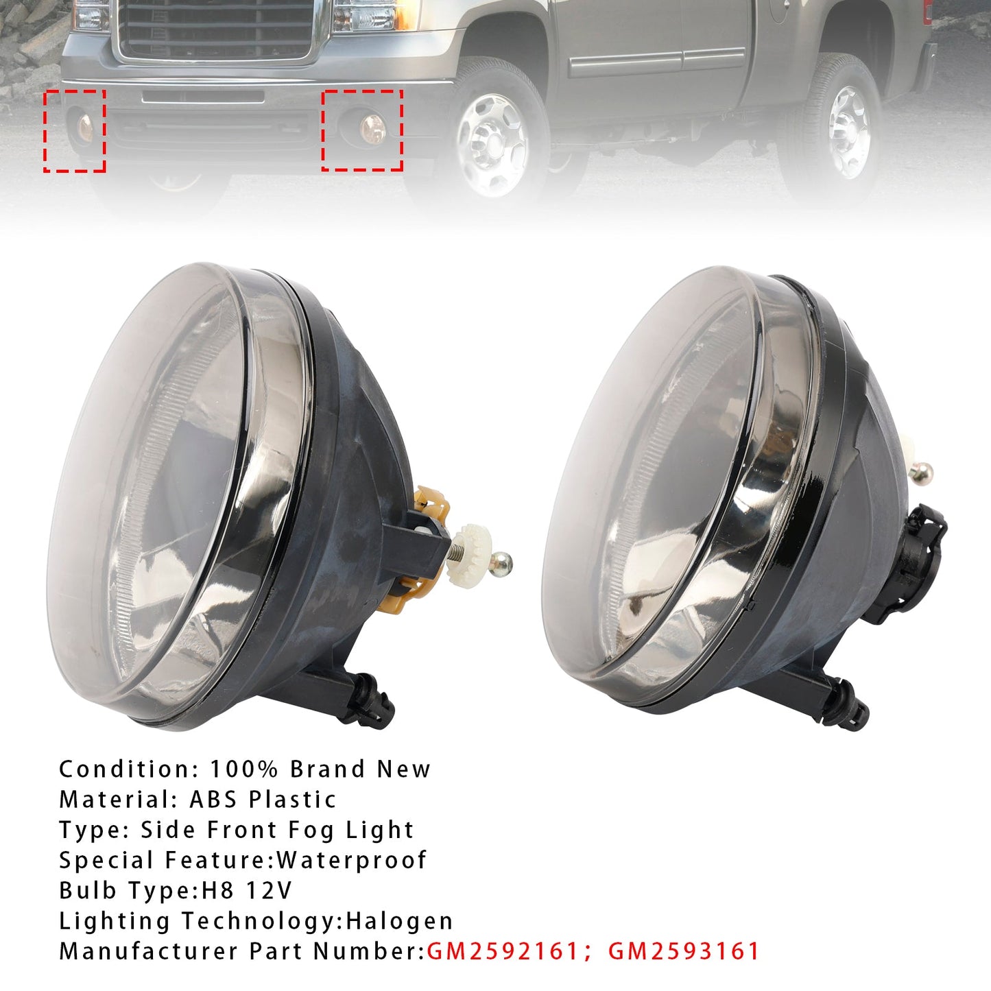Coppia di fari fendinebbia anteriori con lampadine per GMC Sierra 1500 2007-2013