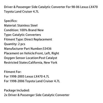 Convertitore catalitico lato conducente e passeggero Lexus LX470 4.7L 1998-2005 53436