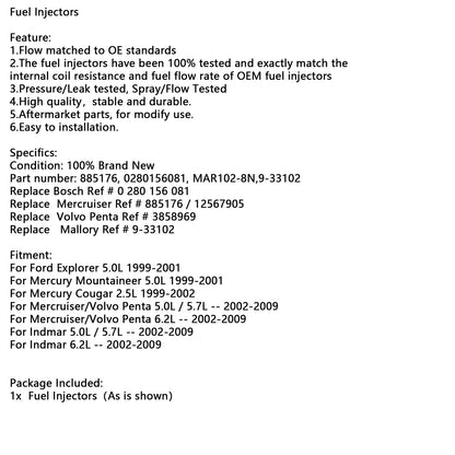 885176 0280156081 Iniettori di carburante MAR102-8N 9-33102 per Mercury Mercruiser