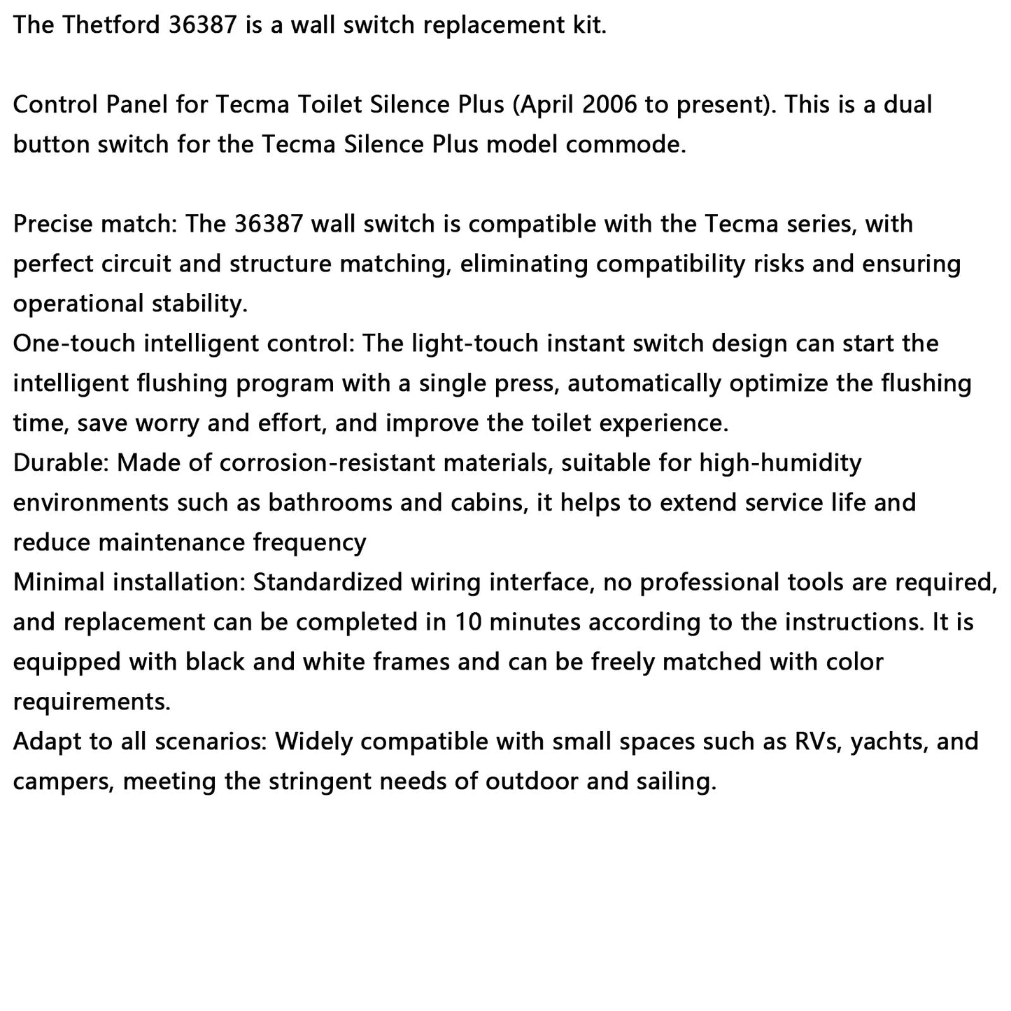 36387 Interruttore a parete per WC Tecma RV Silence Plus - Interruttore a parete a 2 pulsanti