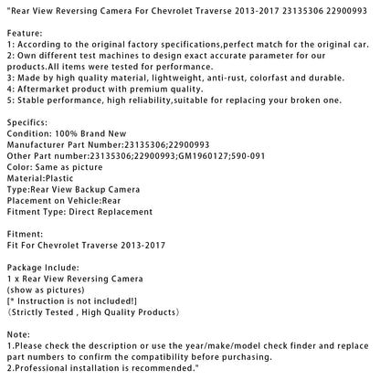 Telecamera di retromarcia per Chevrolet Traverse 2013-2017 23135306 22900993