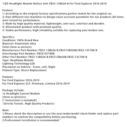 Modulo fari a LED, unità di controllo FB53-13B626-B per Ford Explorer 2016-2019